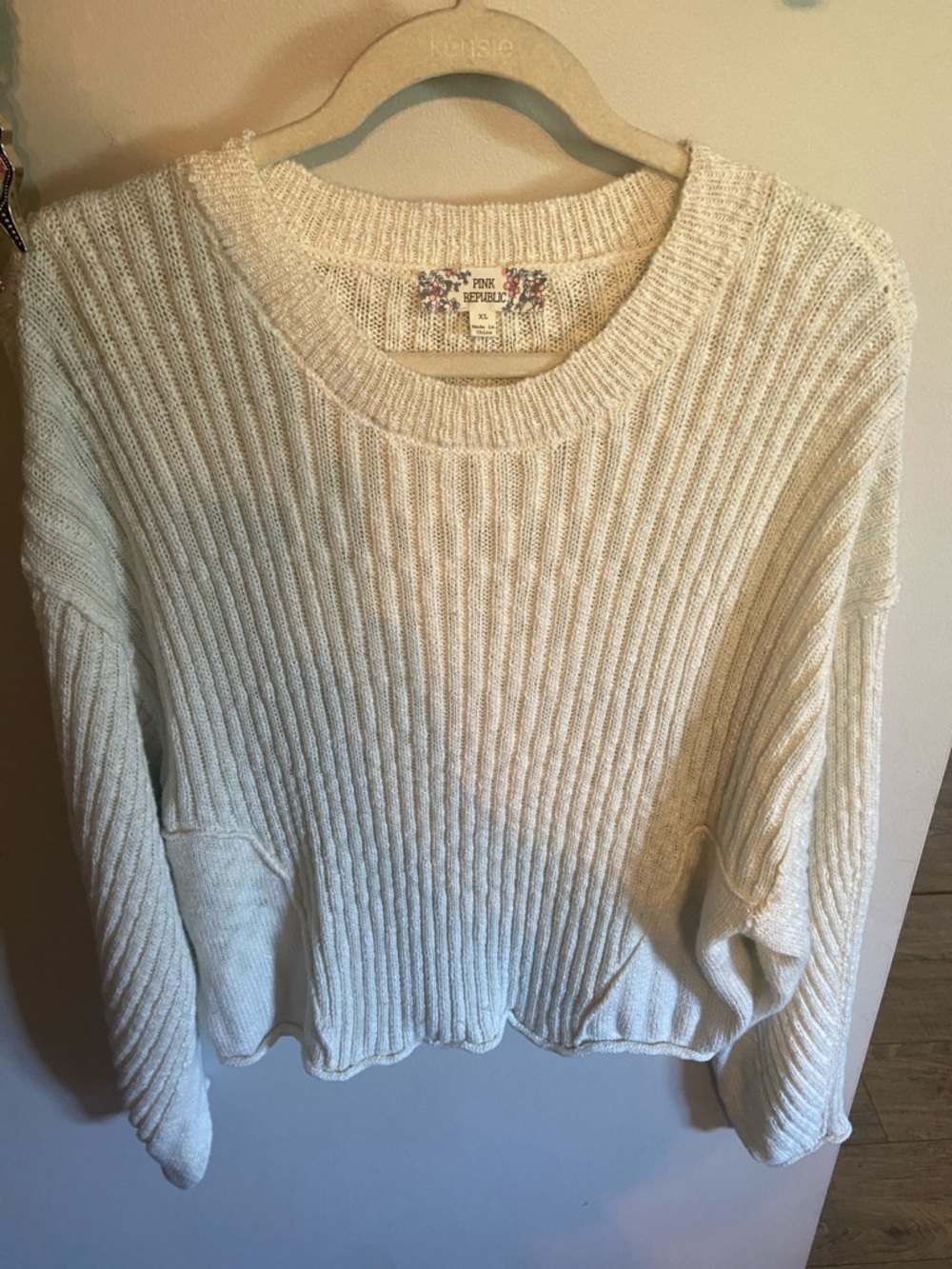 Royalty For Me Cream Ribbed Crew Neck Sweater